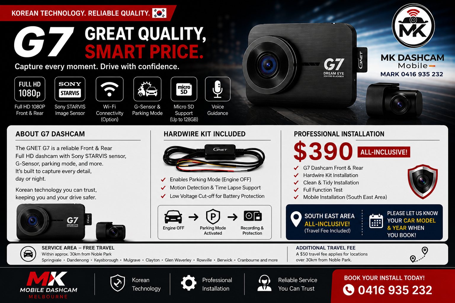 GNET G7 2CH dash cam package
