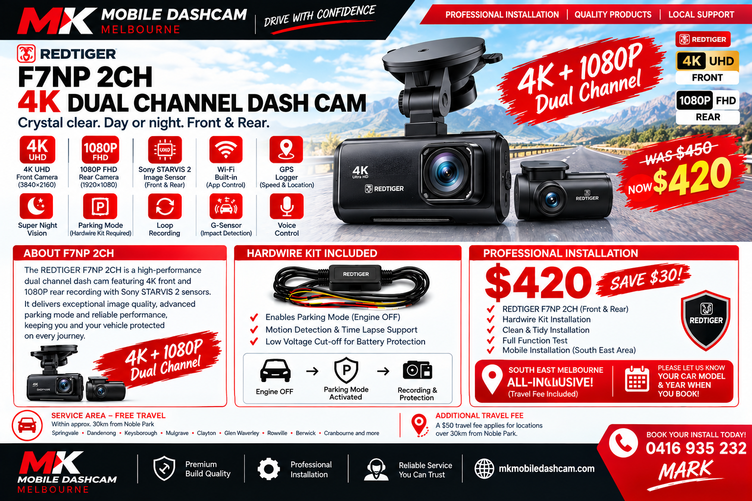 REDTIGER F7NP 2CH dash cam package